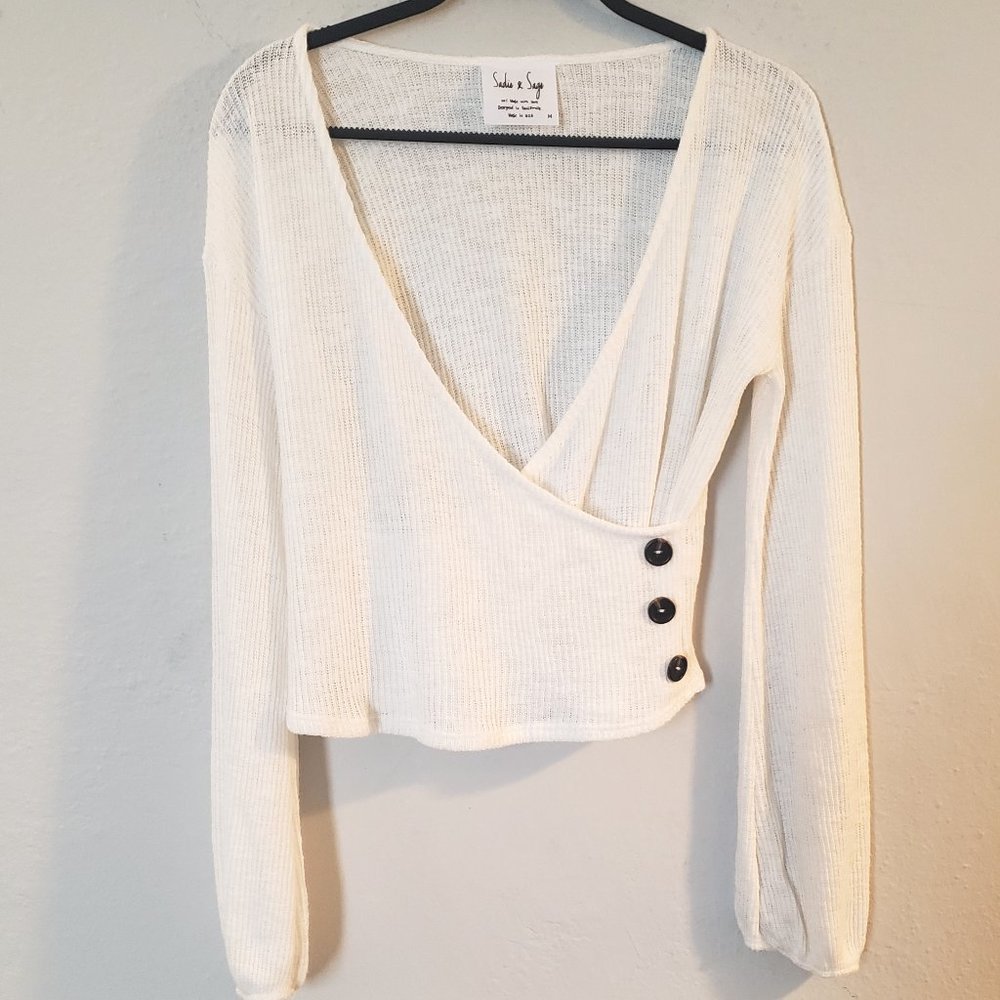 Sadie & Sage Ivory Faux Wrap‎ Sweater